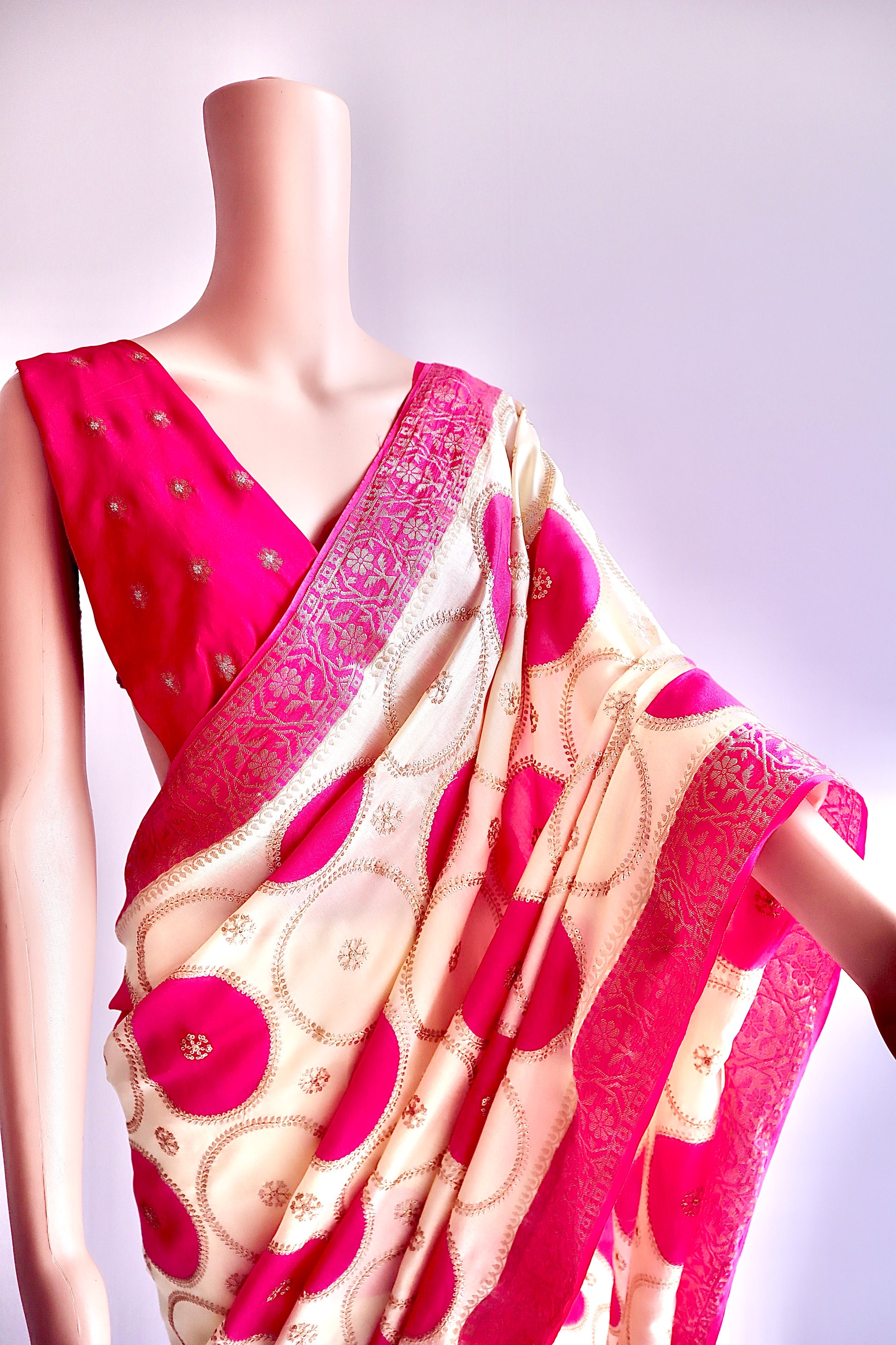 Dual color silk saree with sequin design - Vanesara