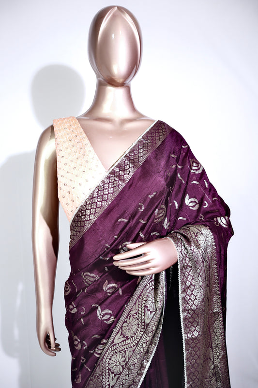 Floral Sequin Work All Over Silk - Vanesara