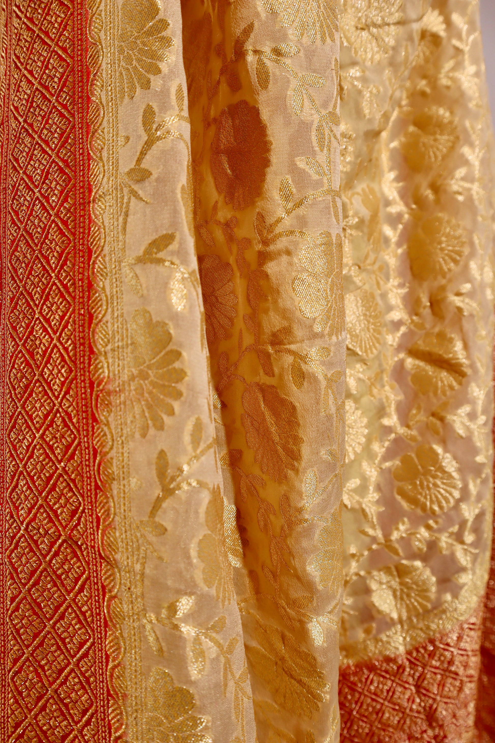 Red and Golden Pure Banarasi Saree - Vanesara