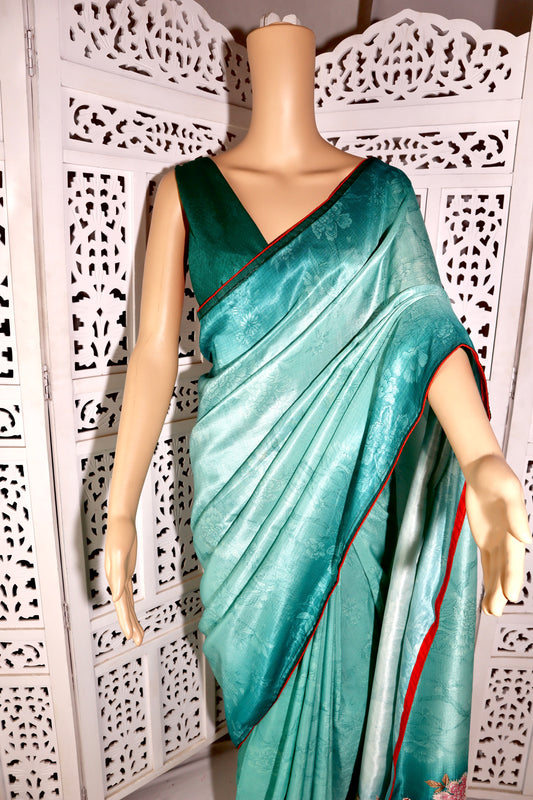 Teal Blue Kantha Work Saree - Vanesara