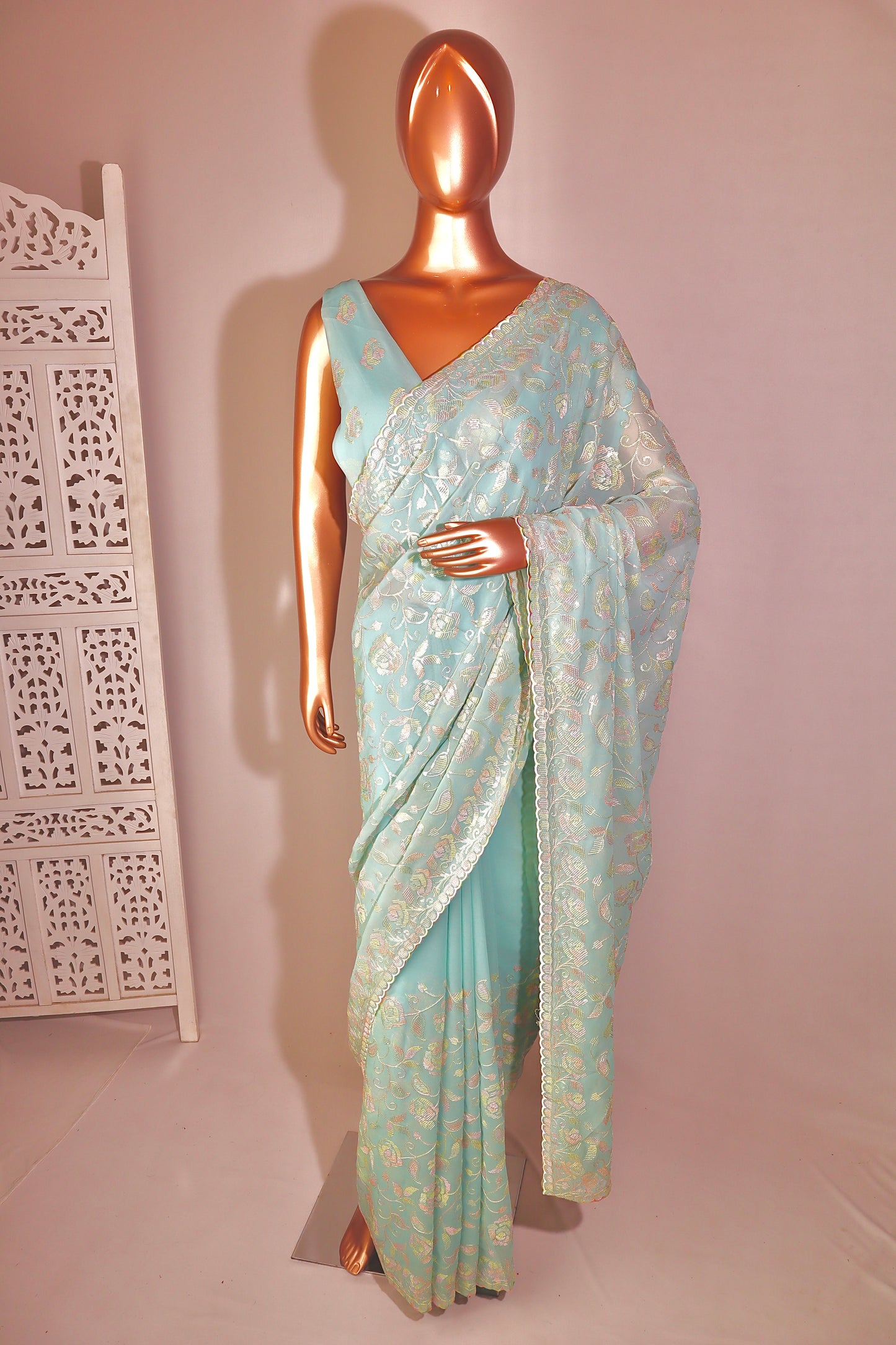 Floral Sequin Work Saree - Vanesara