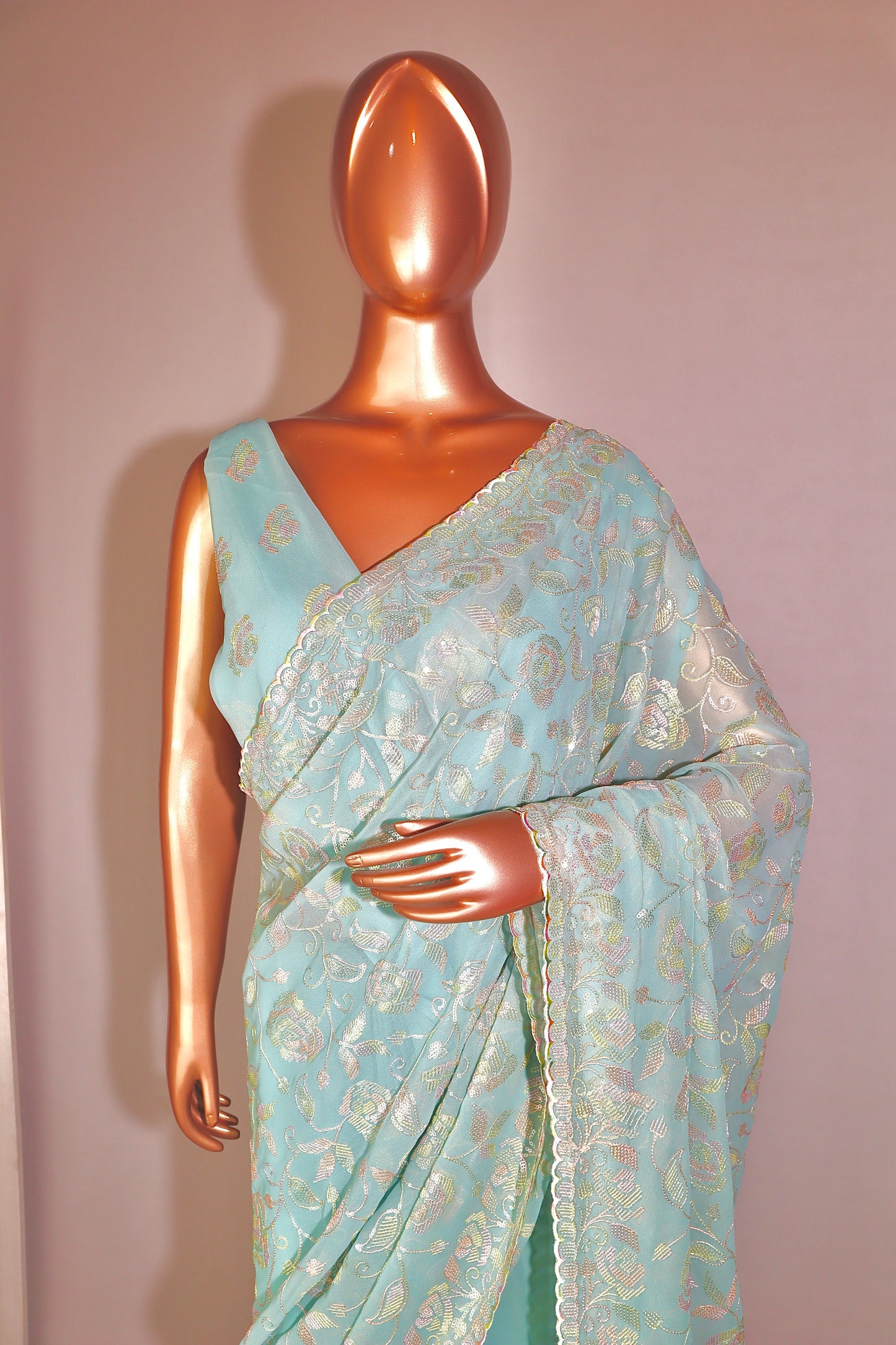 Floral Sequin Work Saree - Vanesara