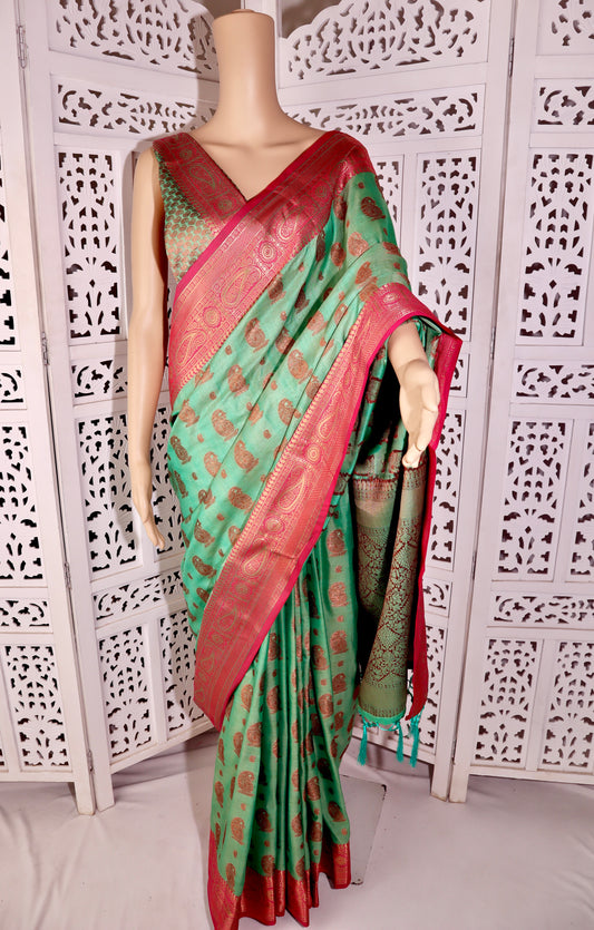 Teal Green Silk Saree - Vanesara