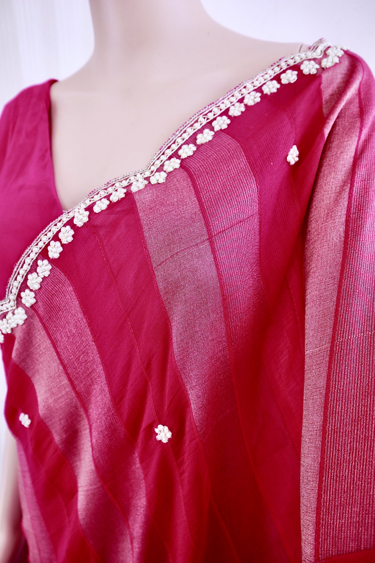 Golden Pink Saree With Handwork