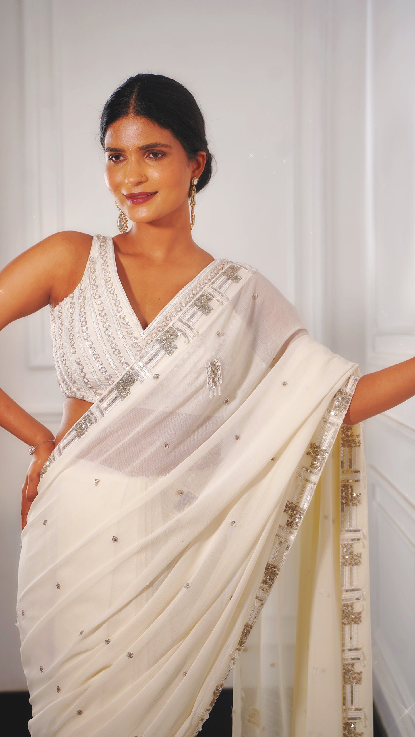 Ivory Chiffon Saree