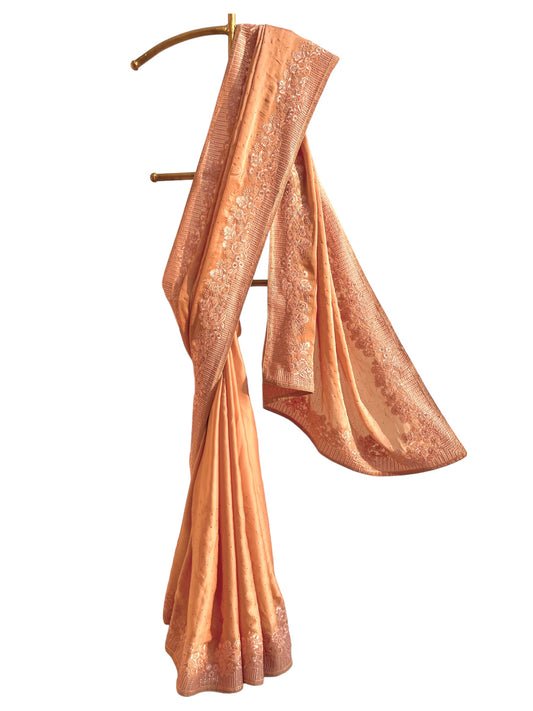 Satin Silk With Floral Embroidery - Vanesara