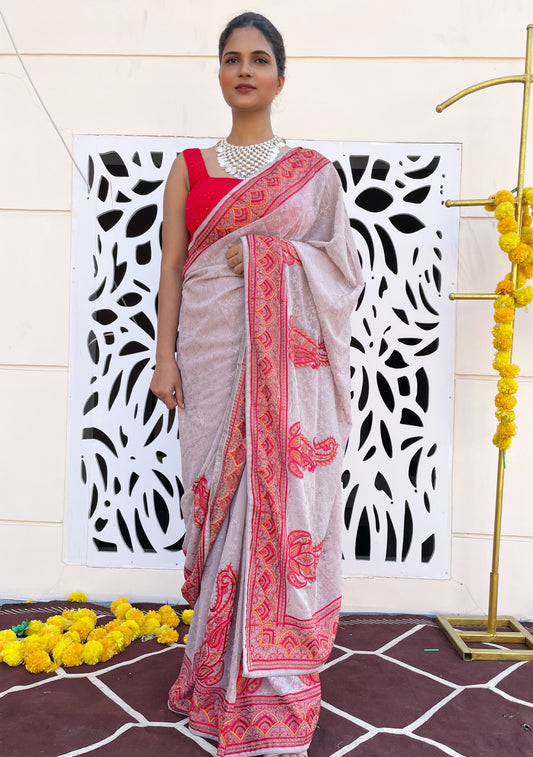 Multi Thread Embroidery Saree