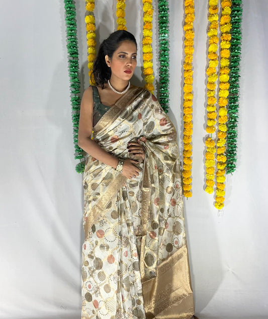 Abstract Print Organza Saree